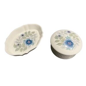 Wedgwood Trinket Tray and Box Dresser Set Clementine Blue Floral Bone China